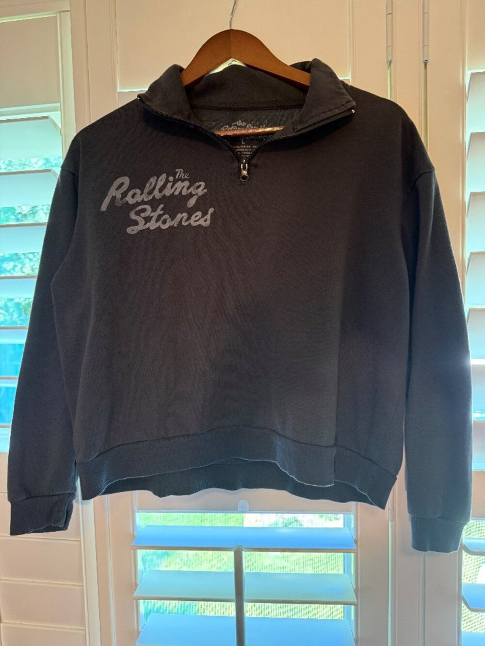 THE ROLLING STONES Sweatshirt Womens large Gray Checkered Lips 1/4 Zip Pullover